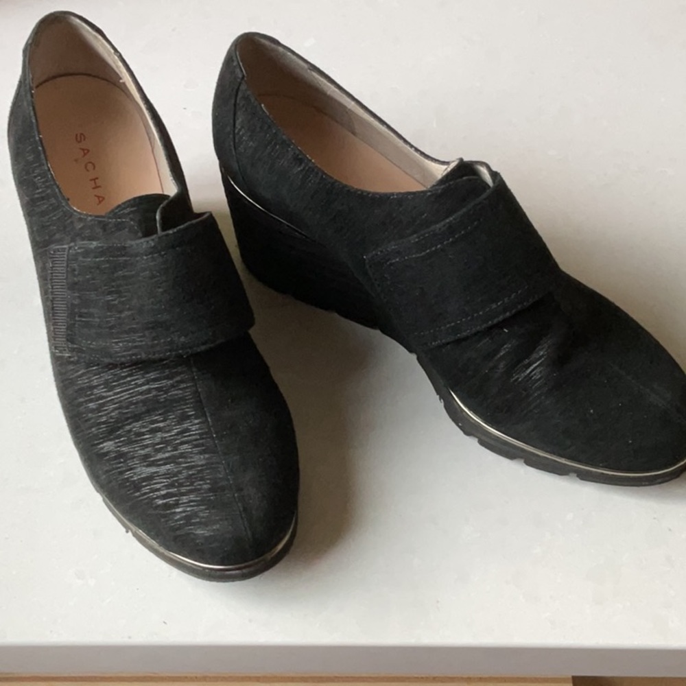 Sacha London wedge shoes.  Black with textured sparkle (very subtle).